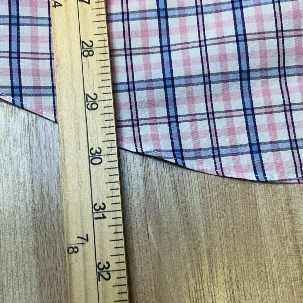 Brooks Brothers 346 Shirt Mens Medium Plaid Pink Blue Button Up Camp Casual